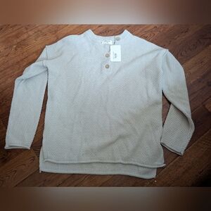 NWT Ladies Zenana Knit 4 Button Henley Sweater Light Gray Size S/M